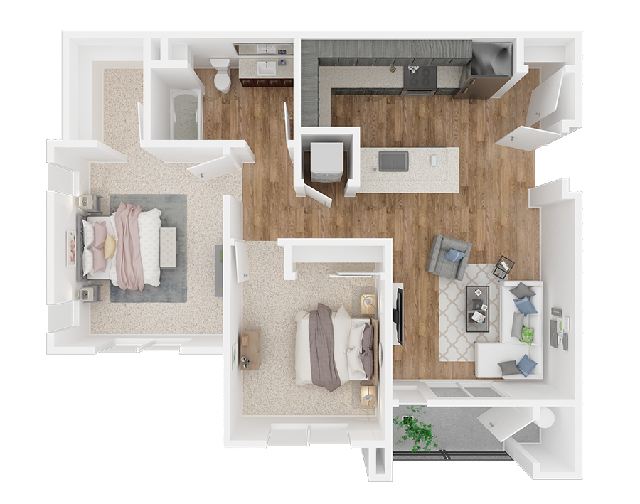 Sky Mountain by Vintage | Two bedroom One bathroom 3D floor plan 2X1 units available for rent at Sky Mountain by Vintage in Reno, NV